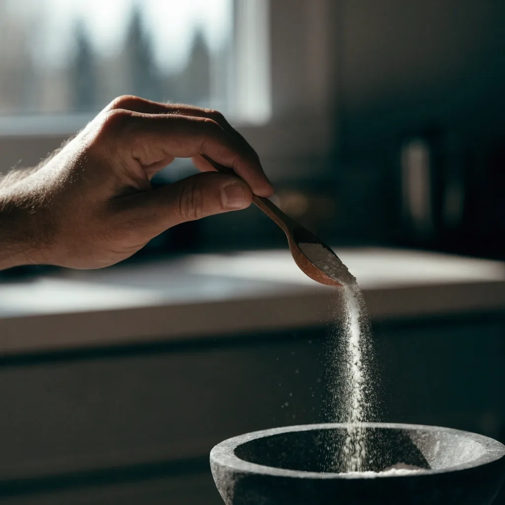 Couche fine de granules de magnésium répartie sur une pierre mate
