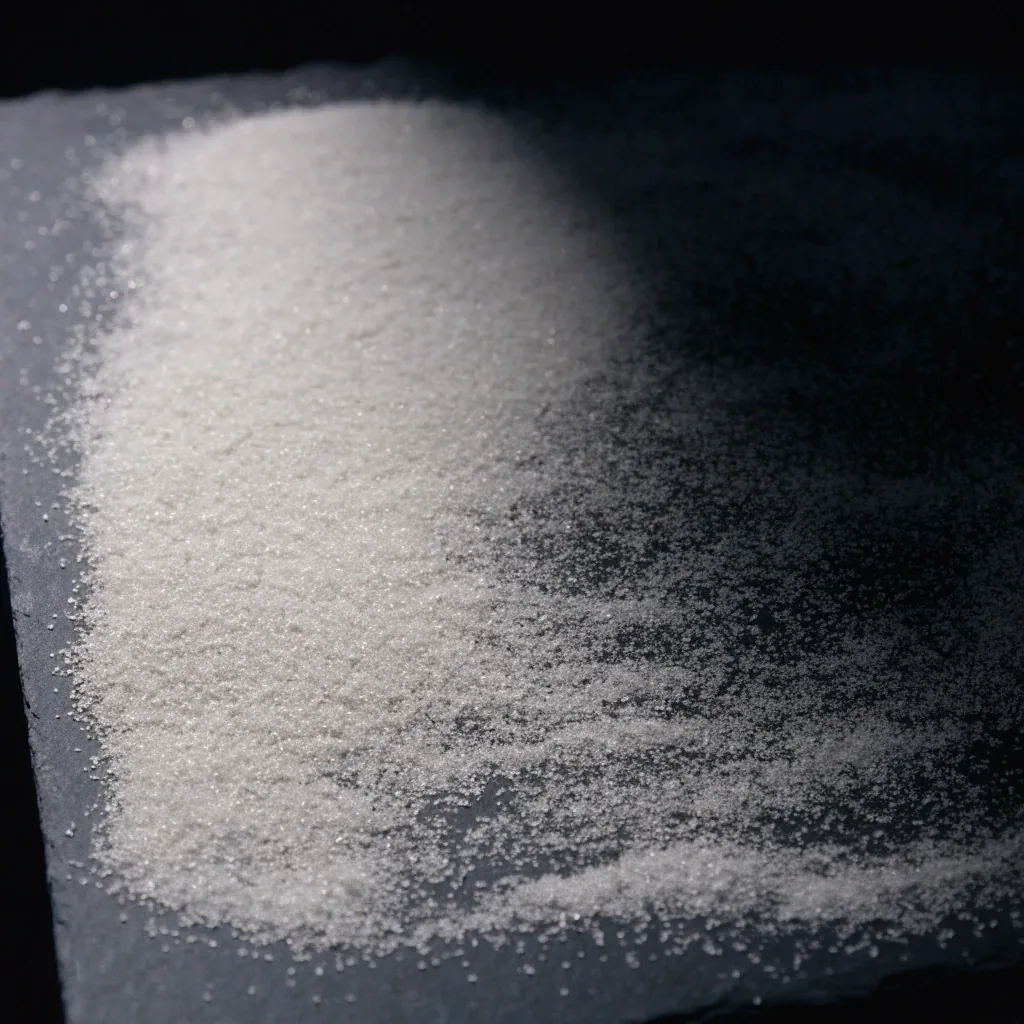 Couche fine de granules de magnésium sur une ardoise mate, lumière rasante froide